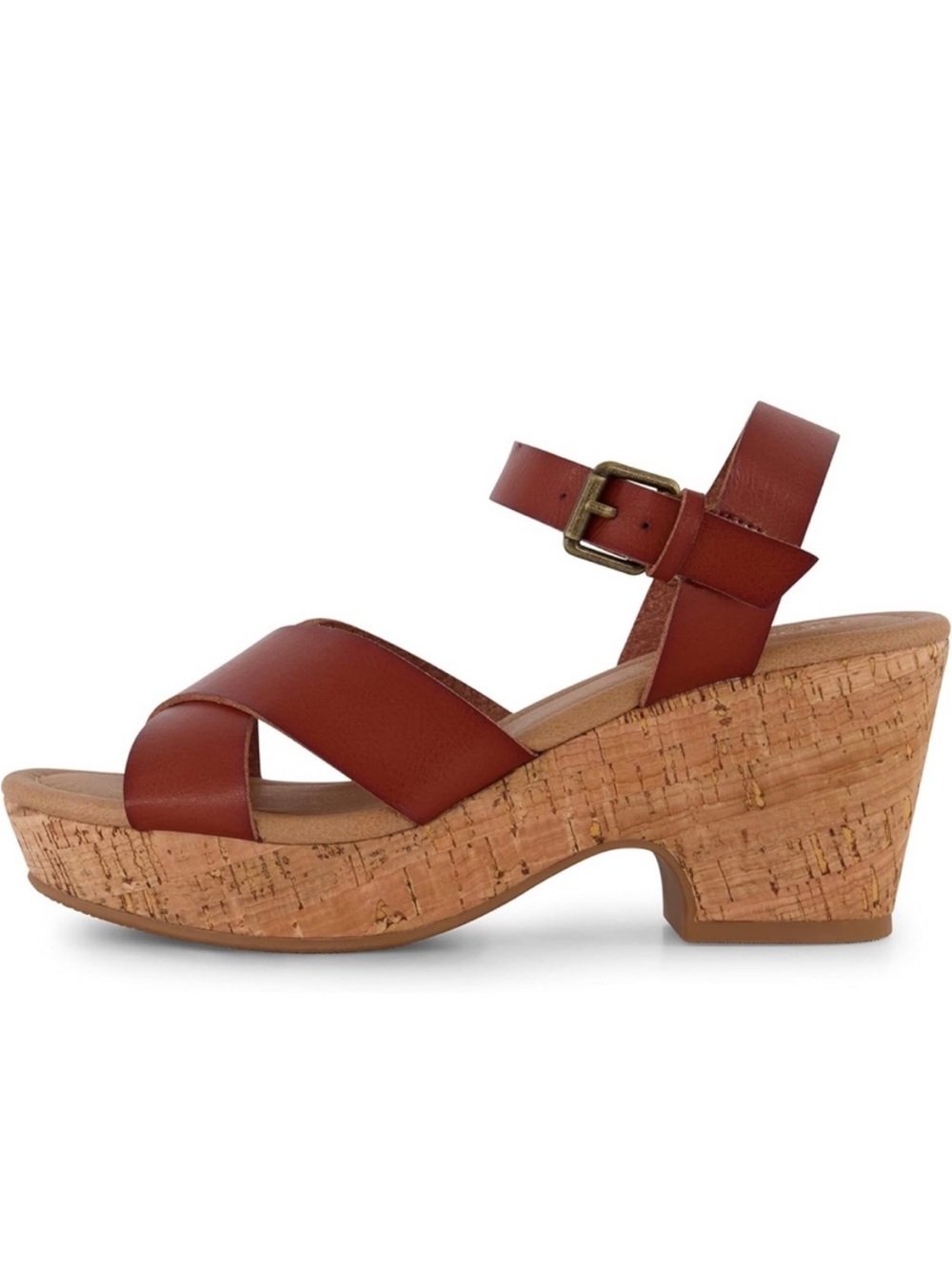 CUSHIONAIRE Women's Rosie Cork Wedge Sandal +Memory Foam 9.5 Cognac Boho - Picture 2 of 14